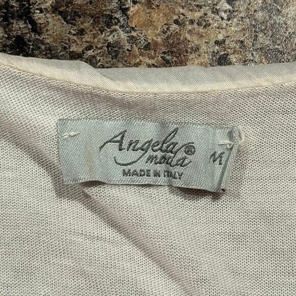 Angela Moda Top Silk Embroidered Floral Cottage Romantic Boho Italy Ivory Medium - Picture 3 of 8